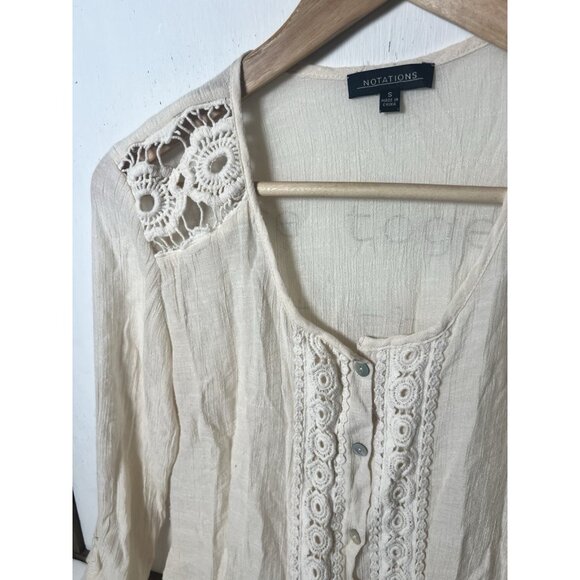 Notations White Cream Embroidered Cottagecore Bohemian Peasant Blouse Top S Q - Picture 4 of 8